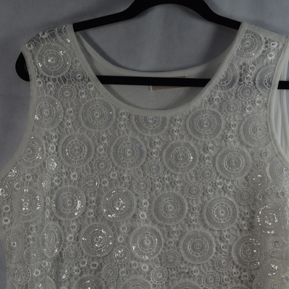 Simply Couture white sequin lace top SZ L - Picture 3 of 6